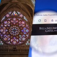 Composite image: Unicef, a church rose window, and Bill & Melinda Gates Foundation.