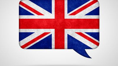 Artwork of British Union Jack in a speech bubble.