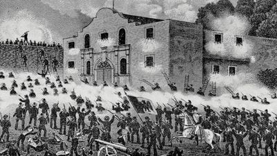 Battle of the Alamo from "Texas: An Epitome of Texas History from the Filibustering and Revolutionary Eras to the Independence of the Republic, 1897. Texas Revolution, Texas revolt, Texas independence, Texas history.