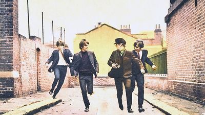 the Beatles. Rock and film. Publicity still from A Hard Day's Night (1964) directed by Richard Lester starring The Beatles (John Lennon, Paul McCartney, George Harrison and Ringo Starr) a British musical quartet. rock music movie