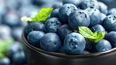 Blueberries (Vaccinium) in a bowl. Fruit berry