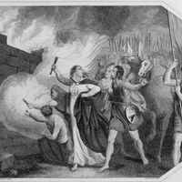 Boudica's army burning Londinium