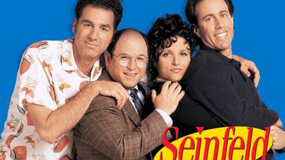 Cast of Seinfeld; Michael Richards as Cosmo Kramer, Jason Alexander as George Costanza, Julia Louise Dreyfus as Elaine Benes, and Jerry Seinfeld as himself; tv series 1989-1998