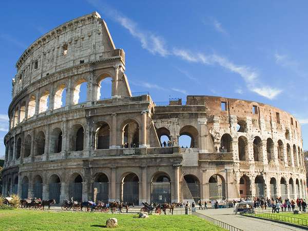 The Colosseum, Rome, Italy.  Giant amphitheatre built in Rome under the Flavian emperors. (ancient architecture; architectural ruins)