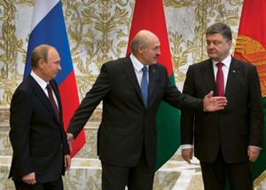 Vladimir Putin, Alexander Lukashenko, and Petro Poroshenko