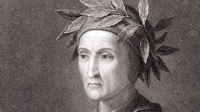 Dante Alighieri (1265-1321), Italian poet. The author of Divina Commedia (Divine Comedy), the great Italian epic poem which tells the story of Dante's journey through hell, purgatory and heaven, the three realms of the dead.