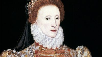 Queen Elizabeth I (1533-1603) oil on panel by unknown artist, circa 1575; in the National Portrait Gallery, London. NPG2082