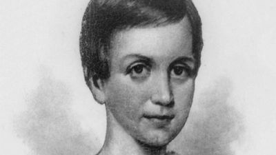 Emily Dickinson, head-and-shoulders portrait, facing right