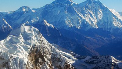 The Himalayas, Nepal (Himalayan, mountains, aerial, snow-capped, snow, covered)