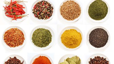 Indian spices in bowls (food; dried; spice; flavor; India)