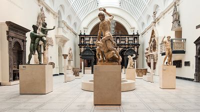 LONDON, UNITED KINGDOM - APRIL 16, 2014: Victoria and Albert Museum interior view. V&A Museum is the world's largest museum of decorative arts and design.