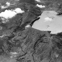 Aerial view of Lake Nyos, Cameroon