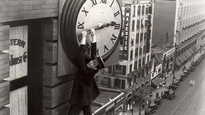 Publicity still showing Harold Lloyd from the motion picture film "Safety Last!" (1923); directed by Fred Newmeyer and Sam Taylor. (movies, cinema)