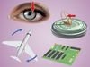 Name that Thing - Science, composite: circuitboard, gnomon, eye iris, airplan yaw