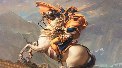 "Napoleon Crossing the Alps" oil on canvas by Jacques-Louis David, 1800; in the collection of Musee national du chateau de Malmaison.