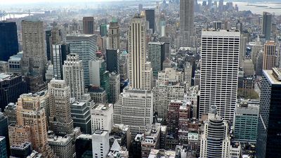 New York city skyline aerial with the Empire State Building, New York City, New York.