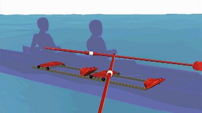 Study the continuous back-and-forth of the rower's seat the two-person sweep event