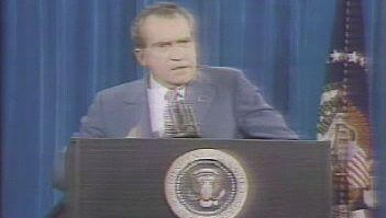 See U.S. president Richard M. Nixon speaking about the Watergate scandal