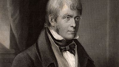 Sir Walter Scott, 1st Baronet, Scottish historical novelist and poet, 1870. Portrait of Scott author of Ivanhoe. Scotland