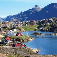 Town of Sisimiut located on the coast of the Davis Strait on Kangerluarsunnguaq Bay, Greenland