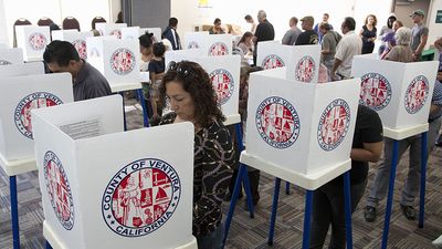 Election - Voters in polling station voting in 2012 Presidential Election, Ventura County, California, November 6, 2012.